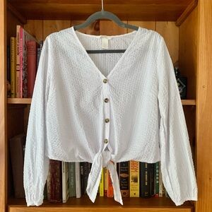 White Cropped Seersucker Blouse